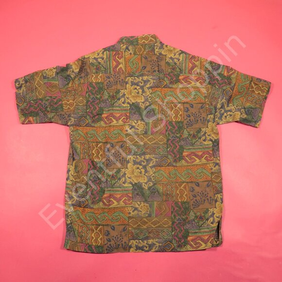 Tori Richard Shirt Mens Medium Purple Yellow Hawaiian Vintage Wild Pattern - Picture 3 of 4